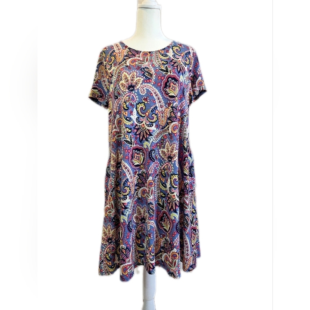 Paisley Print Short Sleeve Swing Dress - Lavender